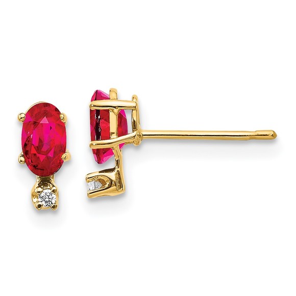 14k Yellow Gold Diamond & Red Ruby Birthstone Earrings
